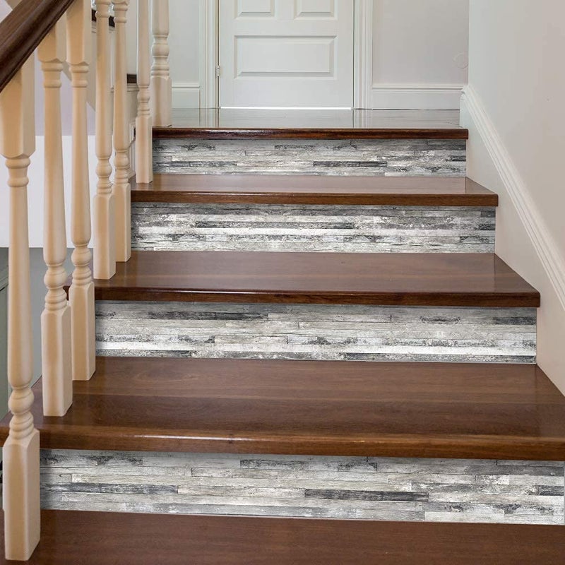 funlife 14 Strips Stair Risers Stickers, Peel and Stick Vinyl Staircase Sticker Decals Decor for Stair Steps, 39.37"x7.09", Ash Grey Wood Grain - Image 4