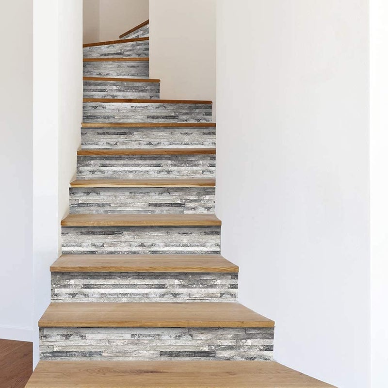 funlife 14 Strips Stair Risers Stickers, Peel and Stick Vinyl Staircase Sticker Decals Decor for Stair Steps, 39.37"x7.09", Ash Grey Wood Grain - Image 5