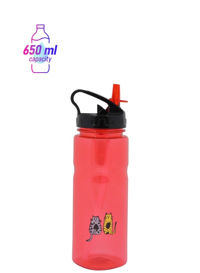 Biggdesign Cats Design Tritan Water Bottle, Robust, Easy to Clean, Leak proof Lid, 650 ml Red - Image 1