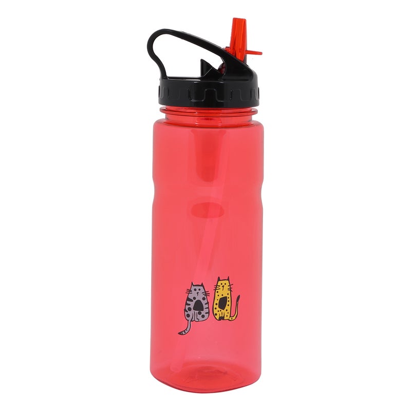 Biggdesign Cats Design Tritan Water Bottle, Robust, Easy to Clean, Leak proof Lid, 650 ml Red - Image 1