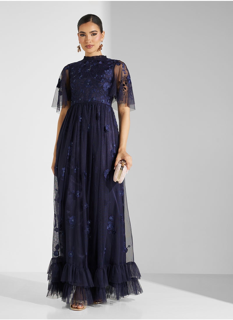 Frock and Frill Floral Embroidered Dress  - Image 1