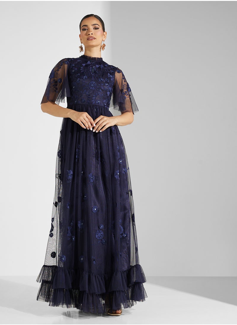 Frock and Frill Floral Embroidered Dress  - Image 4