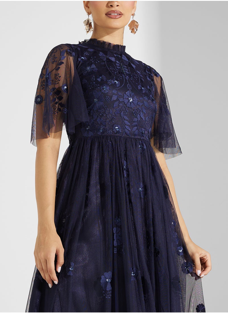 Frock and Frill Floral Embroidered Dress  - Image 3