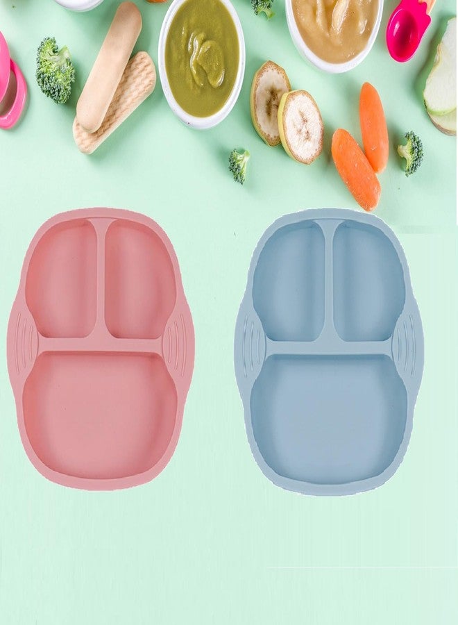 NAIDEV® Plate for Baby with Suction Non Toxic Silicone Toddler Plates with Deep Divided for Kids to Feed Themselves, Dish Washer & Micro-Wave Oven Safe.Foodgrade (Pink and Blue 2) - Image 1