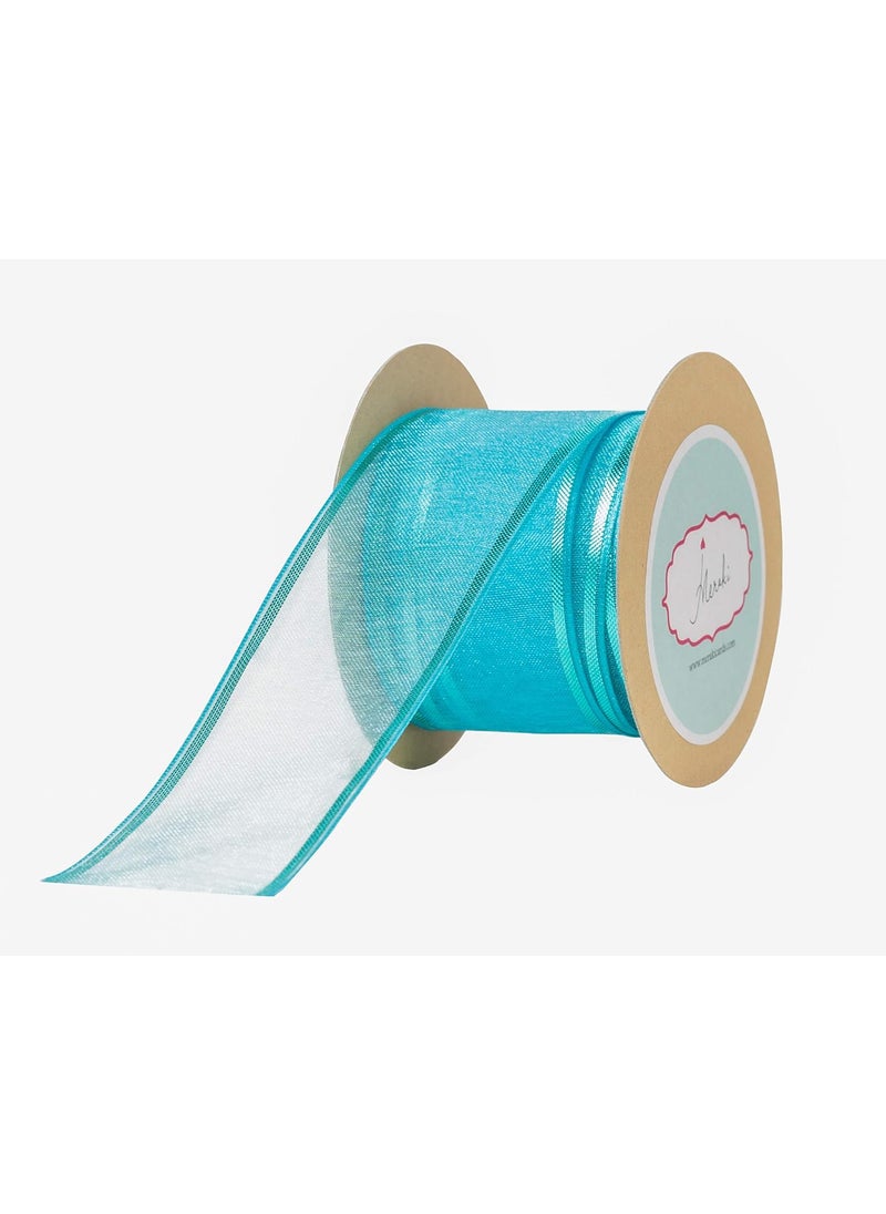 Meraki Cards Meraki Cards Turquoise Blue Sheer Ribbon with Metallic Edges Width 38mm 