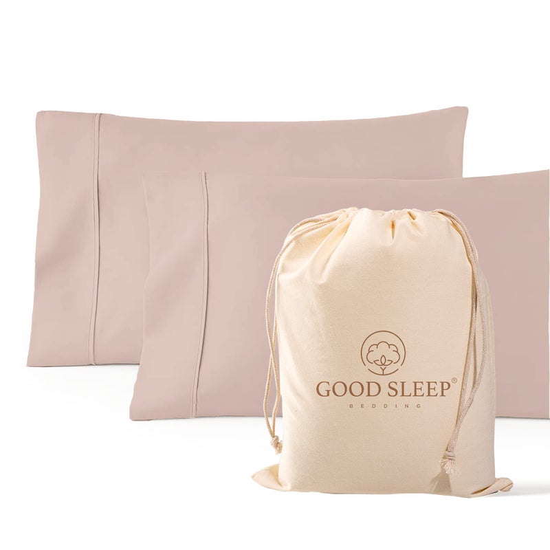 1000 TC Blush Standard Pillowcases Set of 2 100 Egyptian Cotton Pillow Cases with Long Staple Cotton Sateen Weave Silky Soft Hotel Like Bed Pillow Covers for Comfy Sleeping Snug Fit