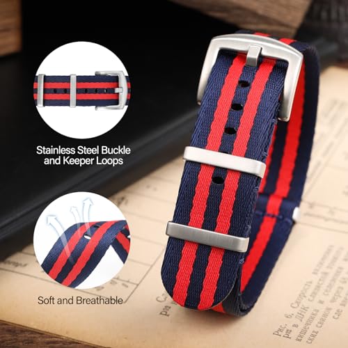 watchdives Nylon Watch Band 18mm 20mm 22mm Multicolor Replacement Watch Straps for Men Women (Blue Red, 20mm) - Image 2