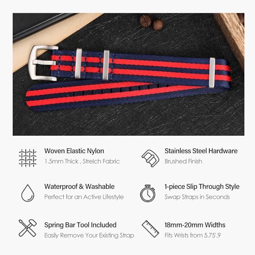 watchdives Nylon Watch Band 18mm 20mm 22mm Multicolor Replacement Watch Straps for Men Women (Blue Red, 20mm) - Image 3
