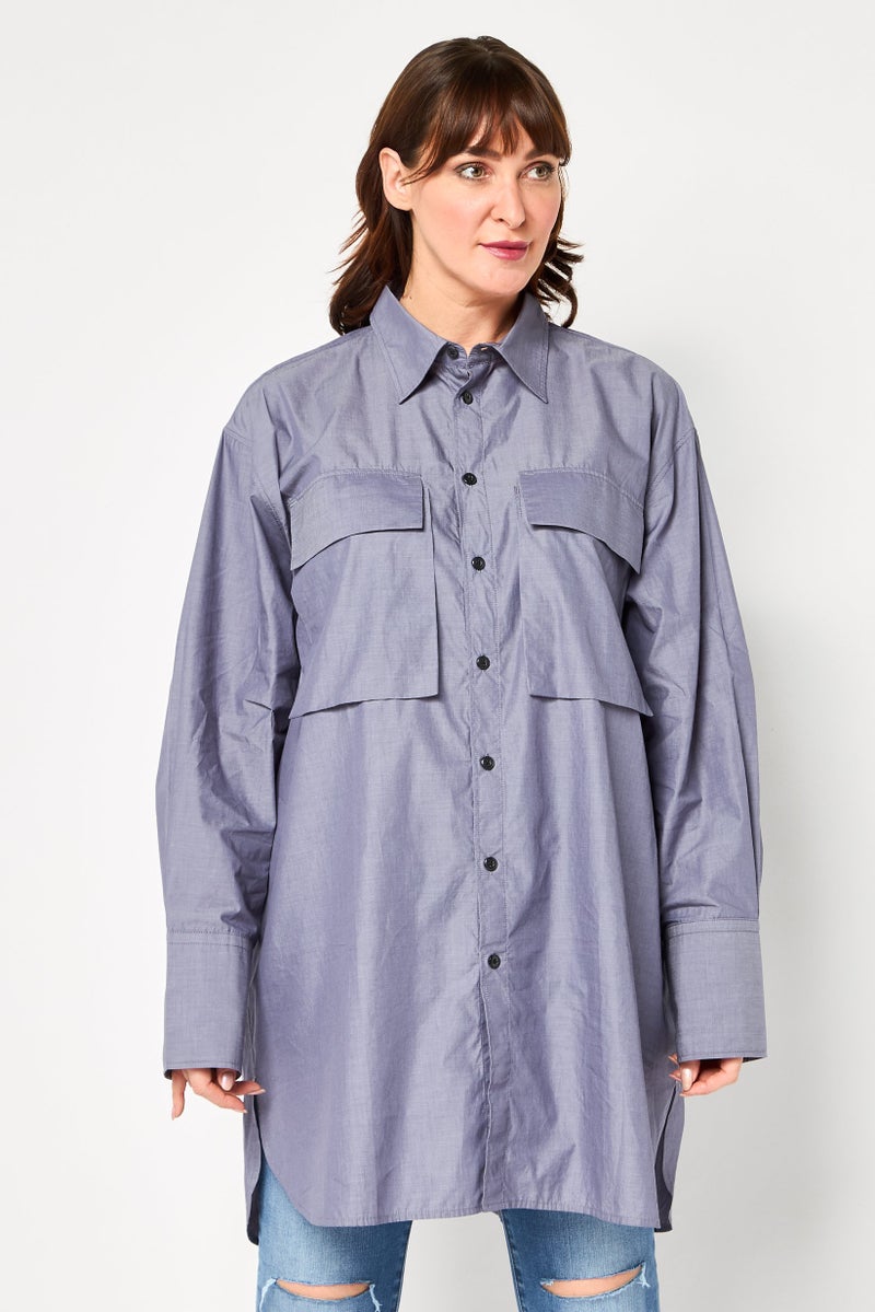 G-Star RAW Women Regular Fit Plain Long Sleeve Shirt, Grey - Image 1