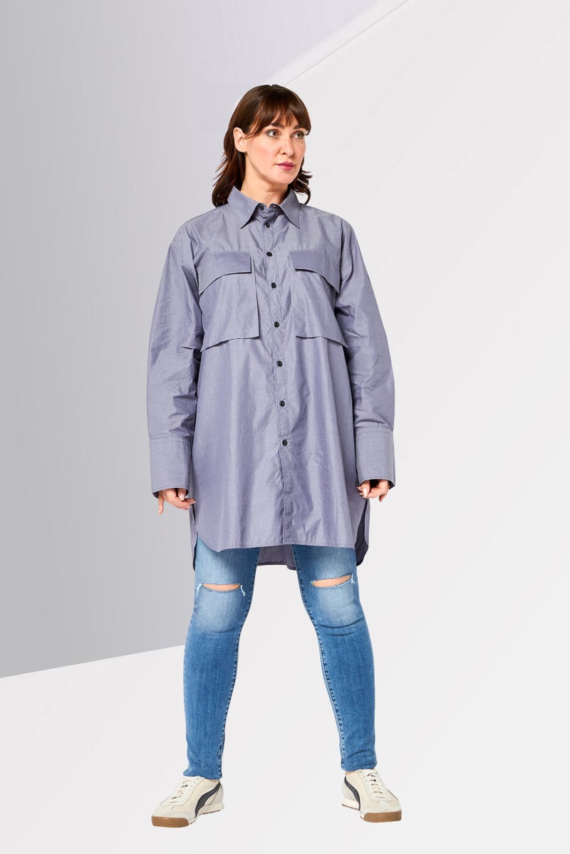 G-Star RAW Women Regular Fit Plain Long Sleeve Shirt, Grey - Image 2