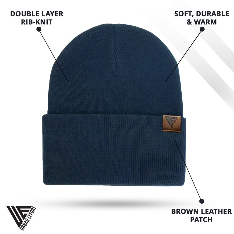 Urban Effort Unisex Knit Beanie â€“ Warm Acrylic Cuffed Winter Hat for Men & Women, Soft Stretch Fit, Classic Streetwear Style (Navy Blue) - Image 2