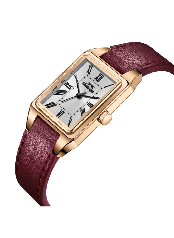 سلازنجر ساعة يد نسائية جلد تناظرية