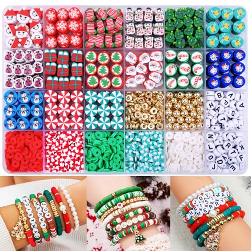 1480pcs Christmas Polymer Clay Beads Charms Friendship Bracelet Necklace Earring Jewelry Making kit Accessories for Arts Crafts DIY Gifts for Women Girls