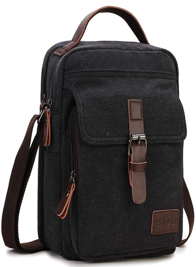 RAVUO Mens Messenger Bag Small Canvas Shoulder Bags Travel Bag Man Purse Crossbody Bags for Work and Business Black - Image 1