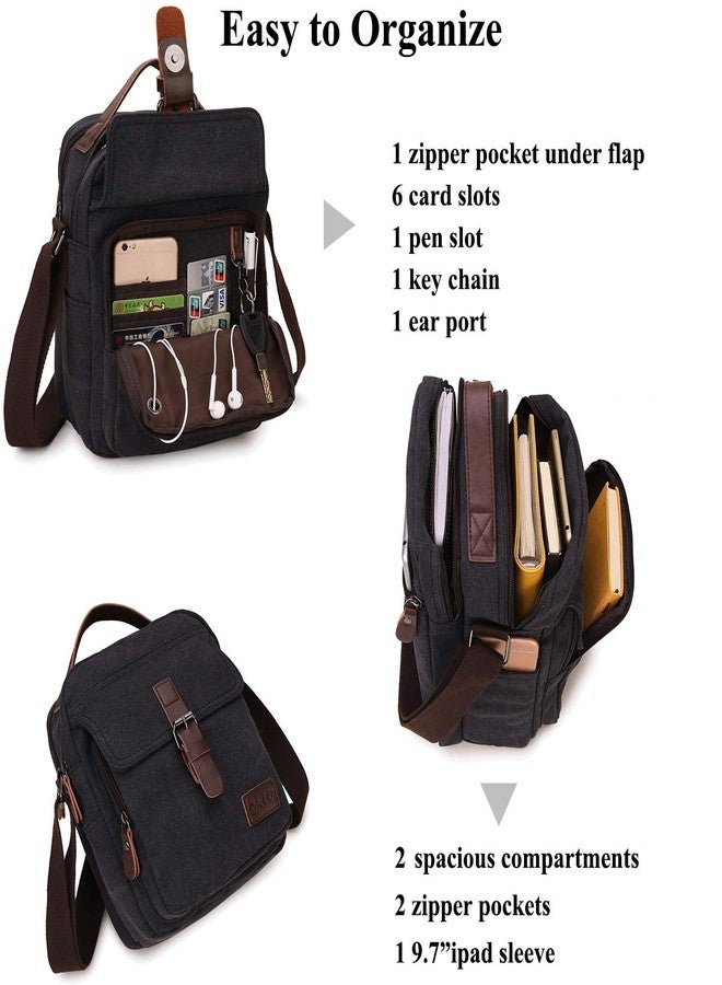 RAVUO Mens Messenger Bag Small Canvas Shoulder Bags Travel Bag Man Purse Crossbody Bags for Work and Business Black - Image 4