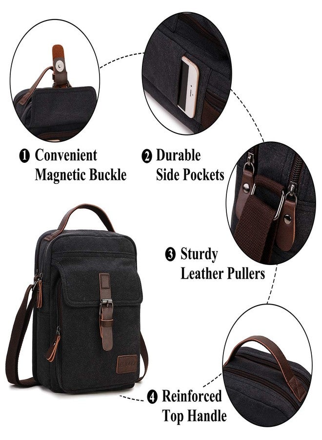 RAVUO Mens Messenger Bag Small Canvas Shoulder Bags Travel Bag Man Purse Crossbody Bags for Work and Business Black - Image 5