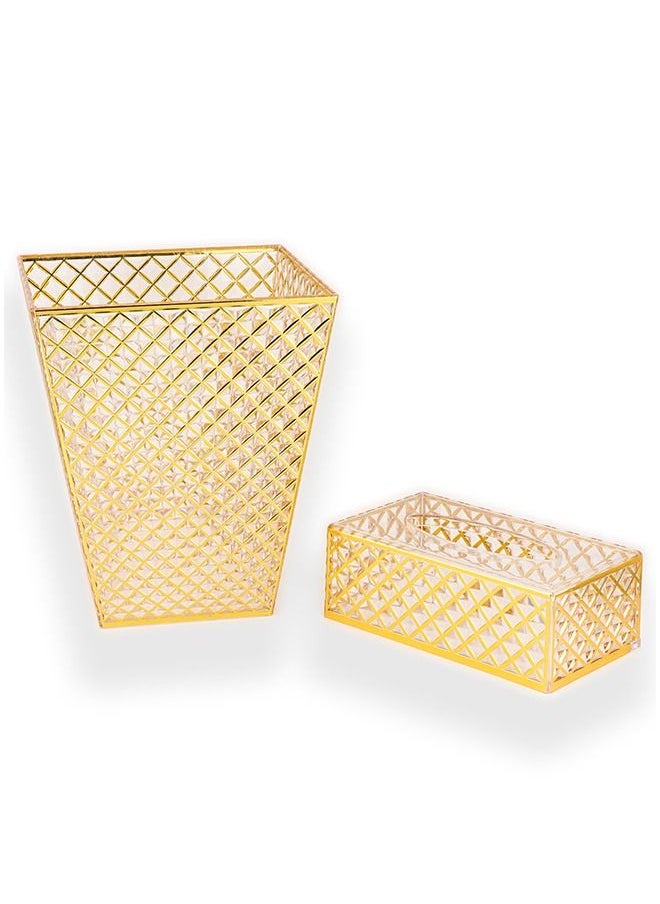 Cady One - Acrylic Trash Can And Tissue Box Set Gold - Image 1