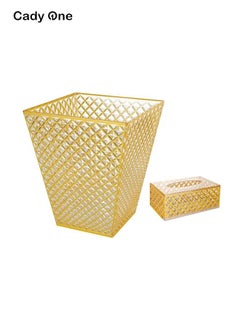 Acrylic Trash Can And Tissue Box Set Gold