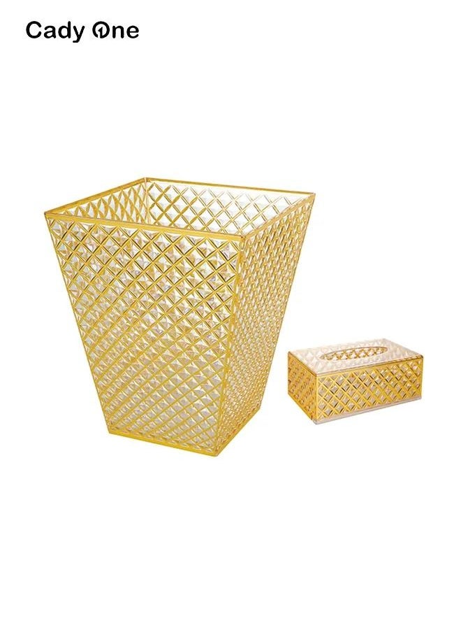 Cady One - Acrylic Trash Can And Tissue Box Set Gold - Image 1