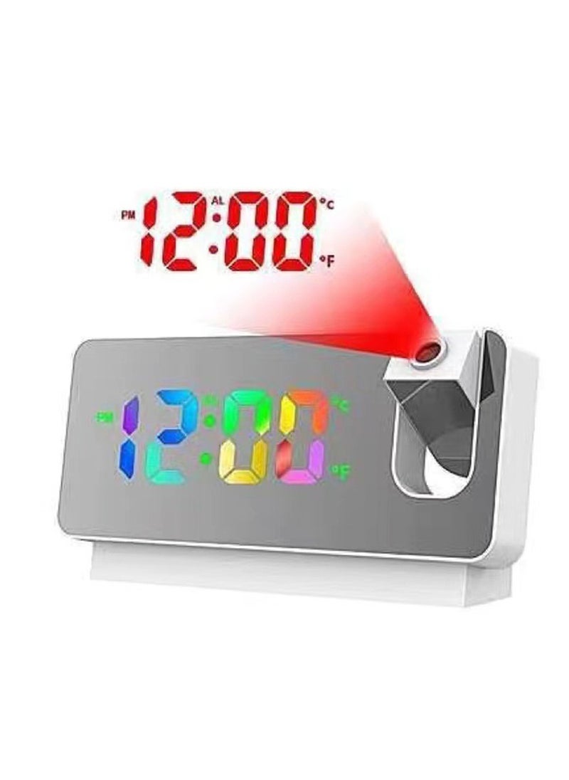Hihonor Projection Digital Alarm Clock, 180° Rotation Projection Alarm Clock for Bedroom, LED Colorful Digital Projection on Ceiling, USB Charger Time Projector Dual Loud (Color : White)  - Image 1