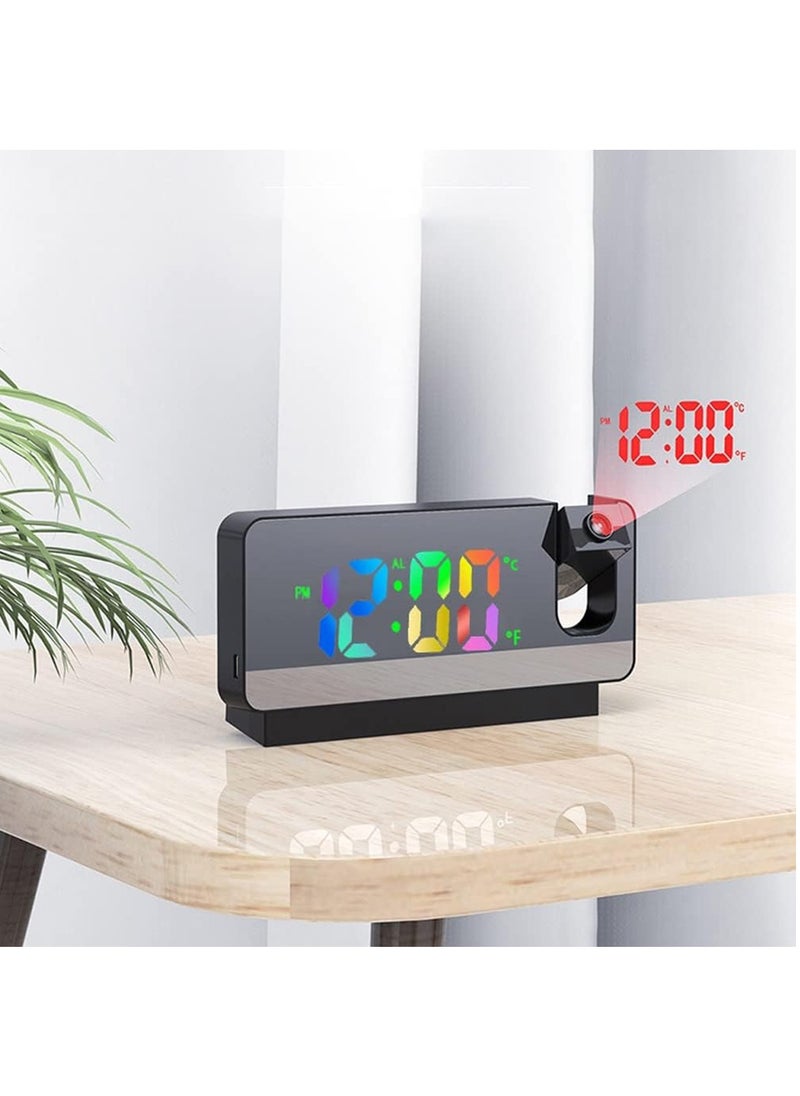 Hihonor Projection Digital Alarm Clock, 180° Rotation Projection Alarm Clock for Bedroom, LED Colorful Digital Projection on Ceiling, USB Charger Time Projector Dual Loud (Color : White)  - Image 2