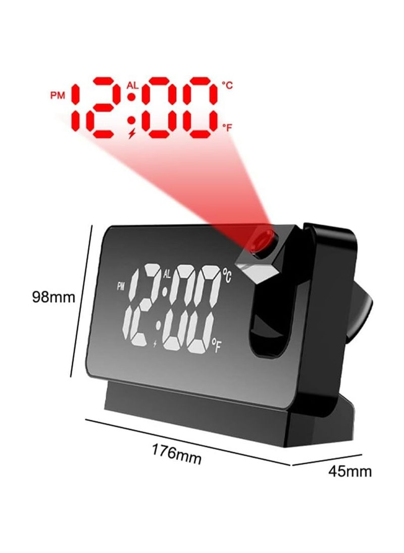 Hihonor Projection Digital Alarm Clock, 180° Rotation Projection Alarm Clock for Bedroom, LED Colorful Digital Projection on Ceiling, USB Charger Time Projector Dual Loud (Color : White)  - Image 3