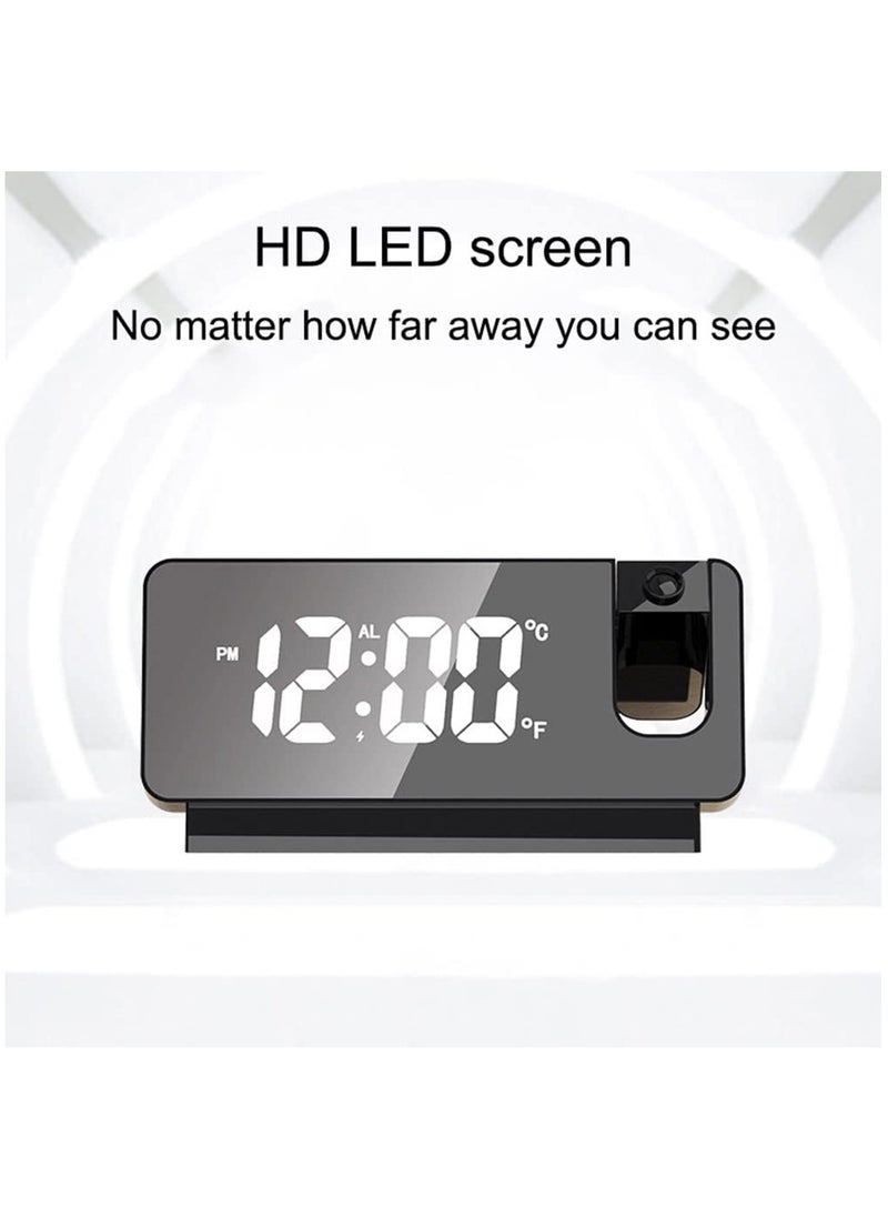 Hihonor Projection Digital Alarm Clock, 180° Rotation Projection Alarm Clock for Bedroom, LED Colorful Digital Projection on Ceiling, USB Charger Time Projector Dual Loud (Color : White)  - Image 4