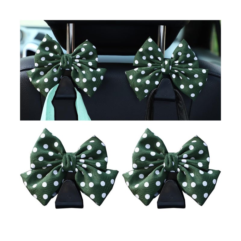 Mandark 2-Piece Car Seat Hooks - Cute Bow Vehicle Hooks for Purses and Bags - Universal Automotive Hanger for SUV, Sedan, Truck (Green/Polka Dot) - Image 1