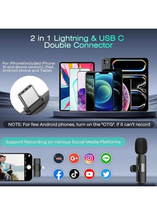 3 in 1 Professional Wireless Lavalier Microphone, for iPhone iPad & Android Phone, Mini Lapel Microphone for Noise Canceling Lapel Mic for Interview, Video, Vlog, YouTube, 2PCS Microphone - view 2