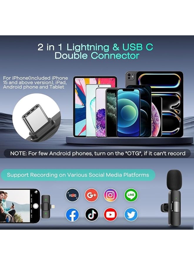 يوريفو ميكروفون لاسلكي احترافي 3 في 1، متوافق مع أجهزة iPhone و iPad وهواتف Android، ميكروفون صغير لإلغاء الضوضاء، مثالي للمقابلات والفيديوهات ومدونات الفيديو و YouTube، عبوة من قطعتين - Image 2