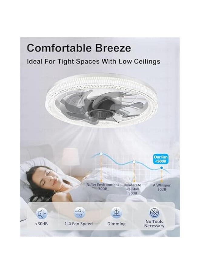 Arabest White Ceiling Fan Light with Remote Control and Dimmable Brightness, Modern Low Profile Flush Mount Socket Fan for Bedroom, Living Room, Kitchen, 3000K-6500K Memory Technology  - Image 4