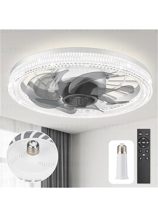 Arabest White Ceiling Fan Light with Remote Control and Dimmable Brightness, Modern Low Profile Flush Mount Socket Fan for Bedroom, Living Room, Kitchen, 3000K-6500K Memory Technology  - Image 1