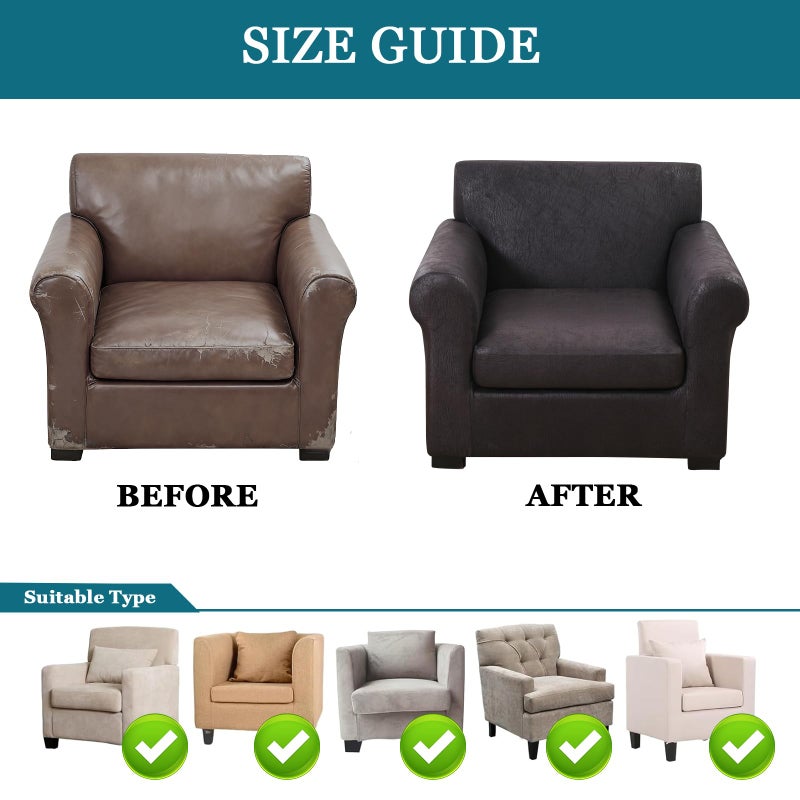 FUANGUI 2 Piece Chair Covers Stretch Arm Covers Chair Couch Covers, Faux Leather Looking Armchair Slipcover with Separate Chair Cushion Cover, Washable Chair Protector for Living Room - Black - Image 4