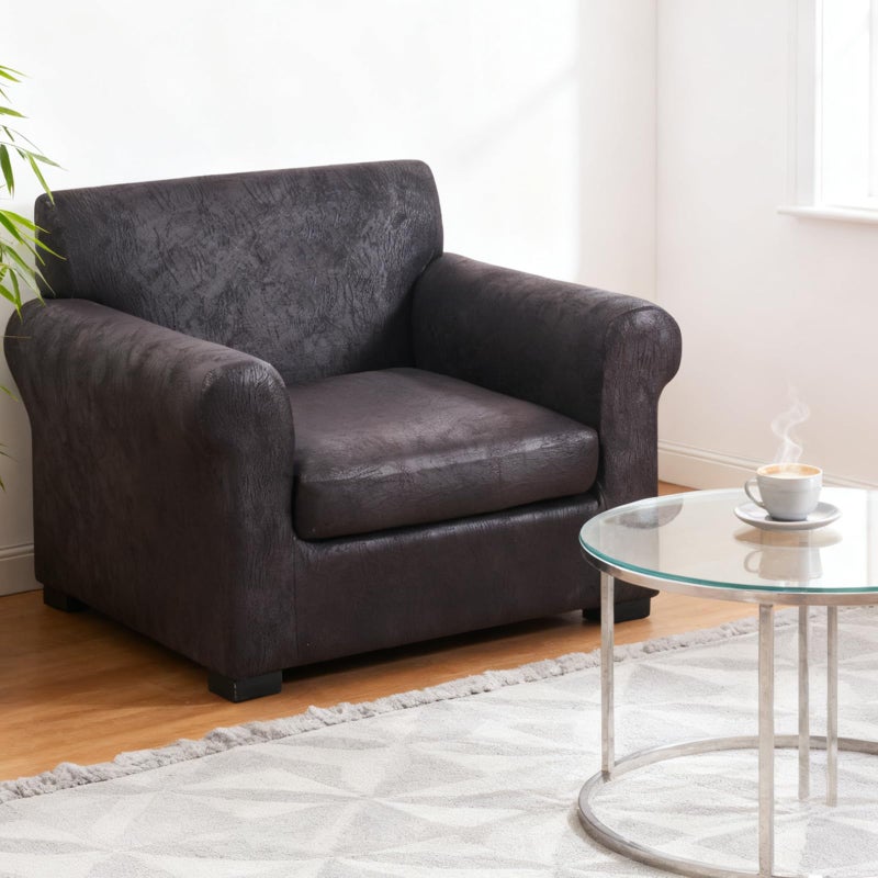 FUANGUI 2 Piece Chair Covers Stretch Arm Covers Chair Couch Covers, Faux Leather Looking Armchair Slipcover with Separate Chair Cushion Cover, Washable Chair Protector for Living Room - Black - Image 2