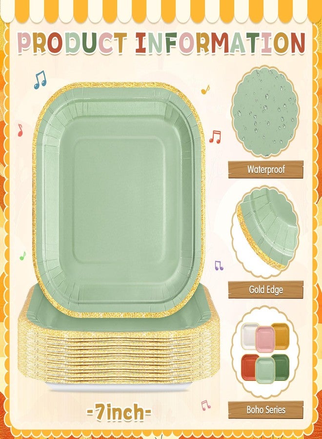 Tiangrid 120 Pcs Boho Paper Plates 7 Inch Colored Party Disposable Square Dinner Dessert Plates with Gold Edge for Birthday Wedding Bridal Baby Shower Party Supplies, 6 Colors - Image 4