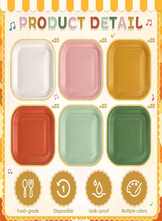 Tiangrid 120 Pcs Boho Paper Plates 7 Inch Colored Party Disposable Square Dinner Dessert Plates with Gold Edge for Birthday Wedding Bridal Baby Shower Party Supplies, 6 Colors - Image 3