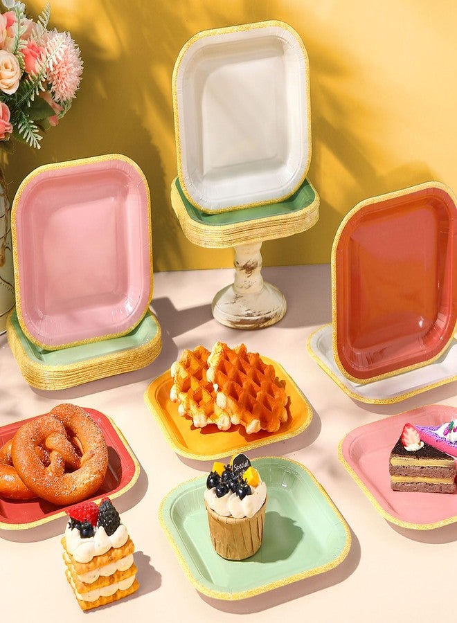Tiangrid 120 Pcs Boho Paper Plates 7 Inch Colored Party Disposable Square Dinner Dessert Plates with Gold Edge for Birthday Wedding Bridal Baby Shower Party Supplies, 6 Colors - Image 2