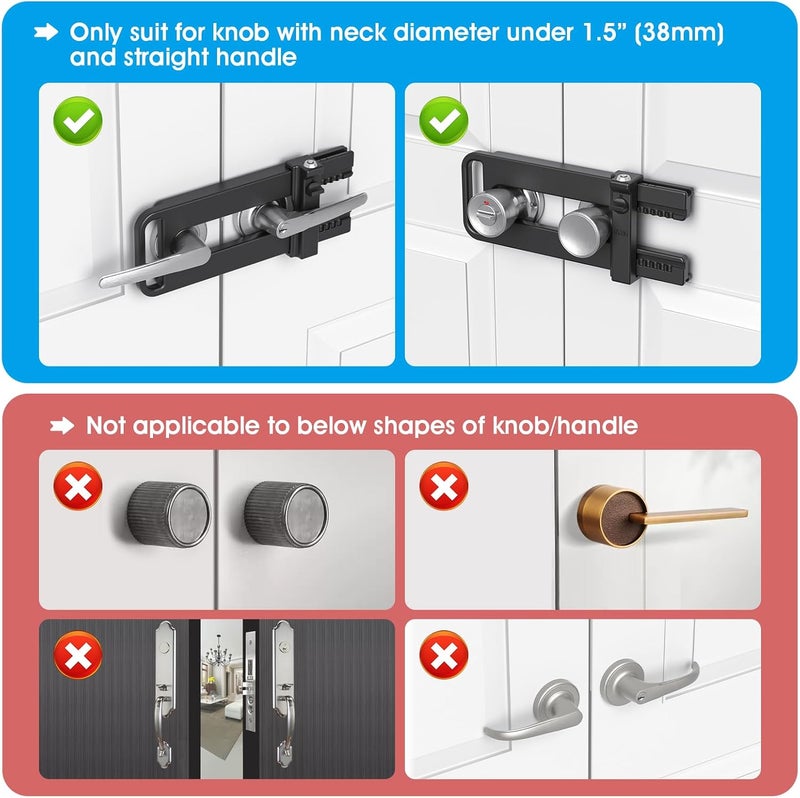 AST Double Door Security Lock, Keyed French Door Lockout Device, Reinforcement Lock for Knobs and Handle, Prevent Kick Ins, Childproof, Kids Proof Barricade (Matte Black with Snib and Cylinder) - Image 5