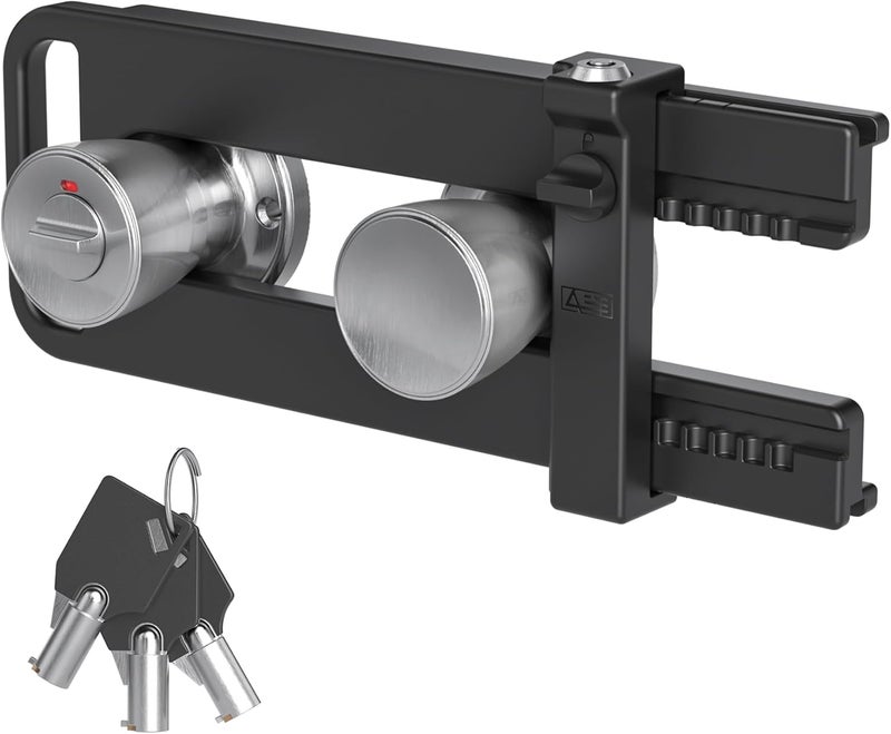 AST Double Door Security Lock, Keyed French Door Lockout Device, Reinforcement Lock for Knobs and Handle, Prevent Kick Ins, Childproof, Kids Proof Barricade (Matte Black with Snib and Cylinder) - Image 1