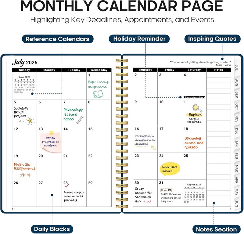 Taja Planner 2026-2027, Weekly and Monthly Calendar Academic Planner for Women, July 2026 - June 2027, Spiral Bound School Planning Tool, Perfect for Teacher, Student, Women & Men, A4 (8.5" x 11"), Navy - Image 2