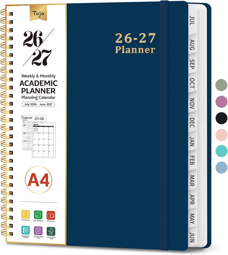 Taja Planner 2026-2027, Weekly and Monthly Calendar Academic Planner for Women, July 2026 - June 2027, Spiral Bound School Planning Tool, Perfect for Teacher, Student, Women & Men, A4 (8.5" x 11"), Navy - Image 1