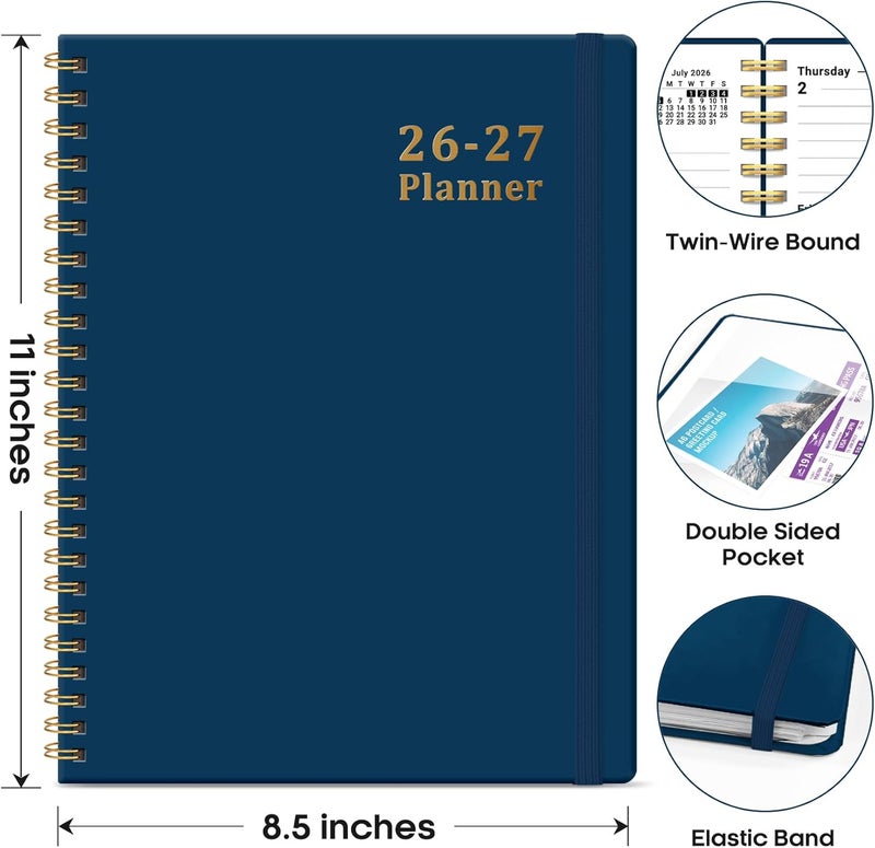 Taja Planner 2026-2027, Weekly and Monthly Calendar Academic Planner for Women, July 2026 - June 2027, Spiral Bound School Planning Tool, Perfect for Teacher, Student, Women & Men, A4 (8.5" x 11"), Navy - Image 4