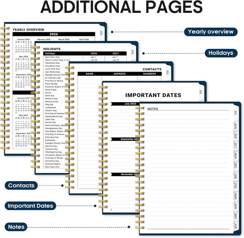 Taja Planner 2026-2027, Weekly and Monthly Calendar Academic Planner for Women, July 2026 - June 2027, Spiral Bound School Planning Tool, Perfect for Teacher, Student, Women & Men, A4 (8.5" x 11"), Navy - Image 5