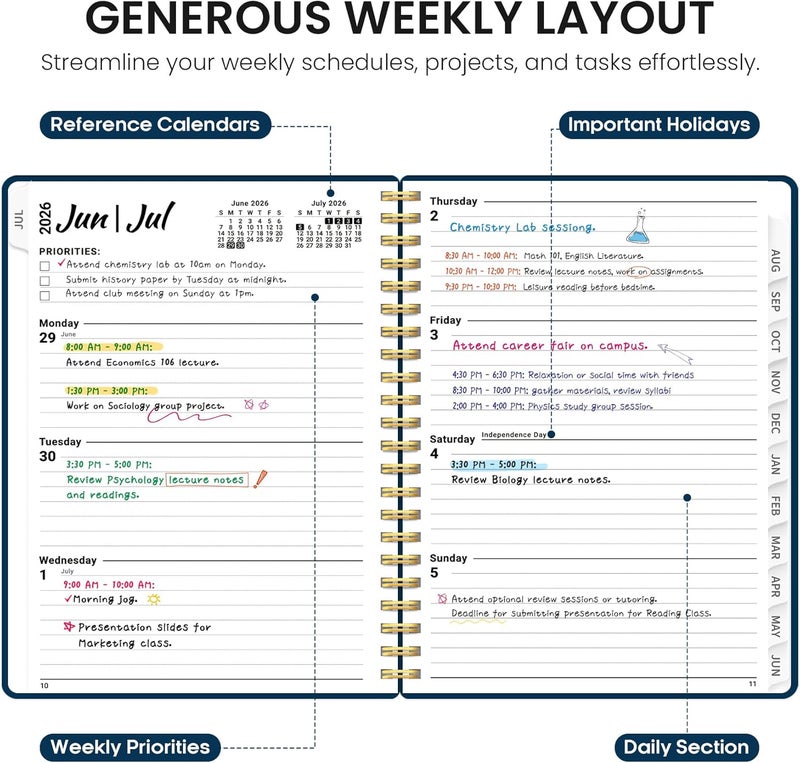 Taja Planner 2026-2027, Weekly and Monthly Calendar Academic Planner for Women, July 2026 - June 2027, Spiral Bound School Planning Tool, Perfect for Teacher, Student, Women & Men, A4 (8.5" x 11"), Navy - Image 3