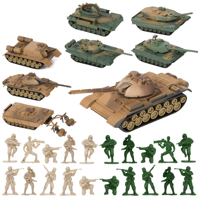 PROLOSO Military Army Playset 8 Take Apart Battle Tank Models and 20 Tiny Toy Soldiers - Image 2