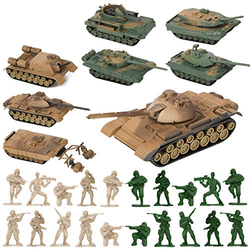 PROLOSO Military Army Playset 8 Take Apart Battle Tank Models and 20 Tiny Toy Soldiers - Image 1
