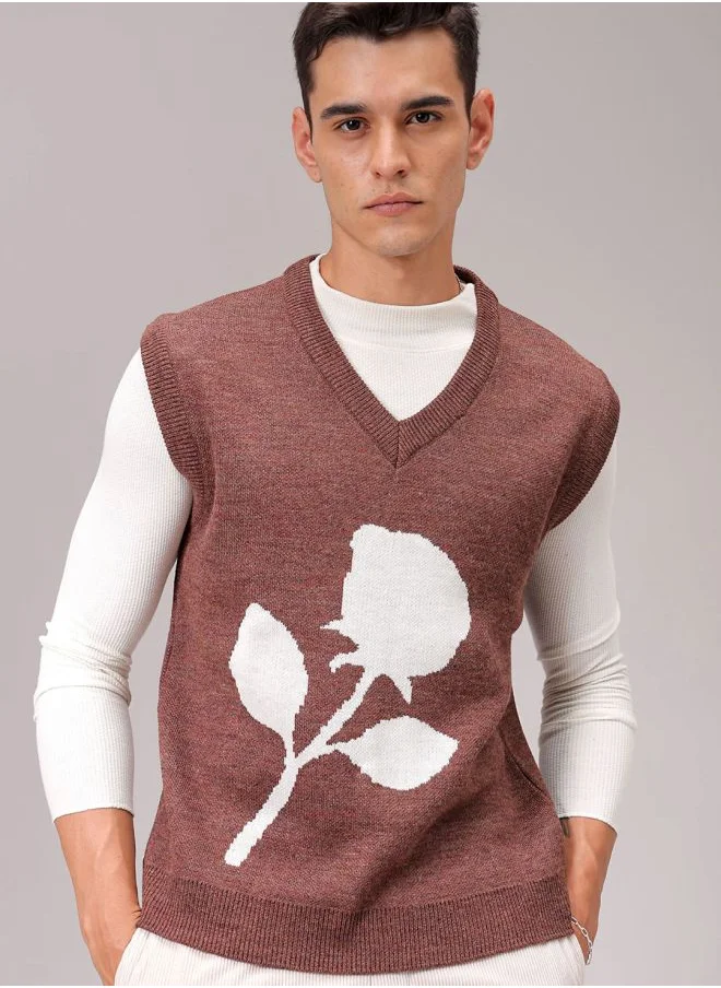 شركة المرآب الهندية Men Relaxed Fit Floral V-Neck Sweater