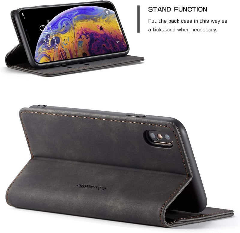 Cracedily Case for iPhone XS Max Case, Premium Leather Flip Wallet Case with Card Slots and Horizontal Stand Function Magnet Coque Cover Protective Case for iPhone XS Max, Black - Image 4