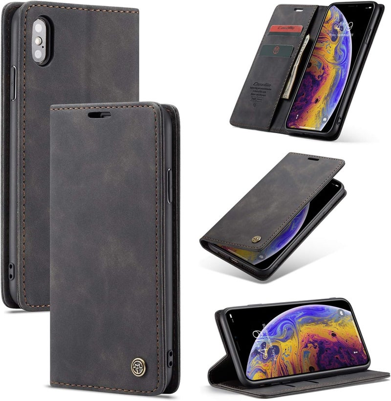 Cracedily Case for iPhone XS Max Case, Premium Leather Flip Wallet Case with Card Slots and Horizontal Stand Function Magnet Coque Cover Protective Case for iPhone XS Max, Black - Image 1