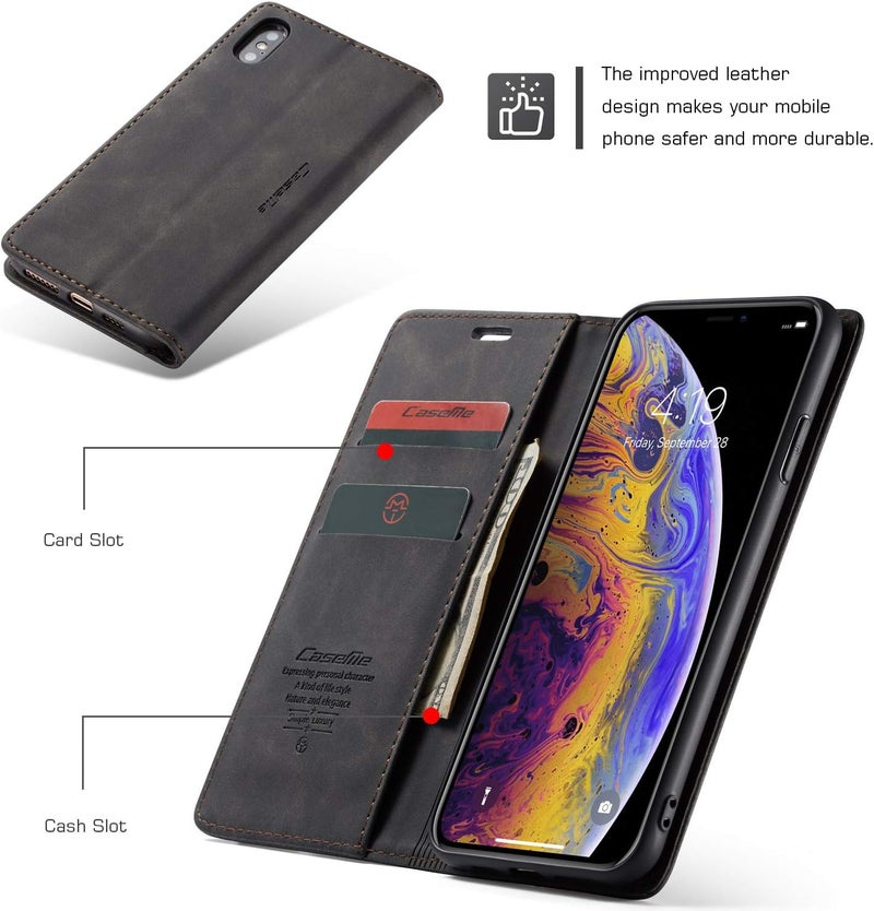 Cracedily Case for iPhone XS Max Case, Premium Leather Flip Wallet Case with Card Slots and Horizontal Stand Function Magnet Coque Cover Protective Case for iPhone XS Max, Black - Image 2